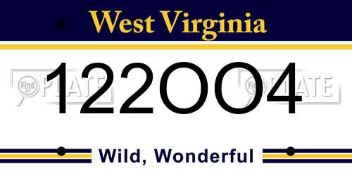 122OO4 West Virginia License Plate
