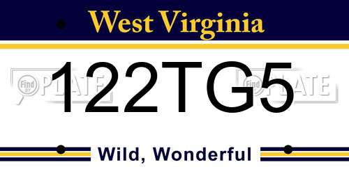 122TG5 West Virginia License Plate