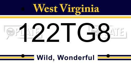122TG8 West Virginia License Plate