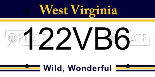 122VB6 West Virginia License Plate