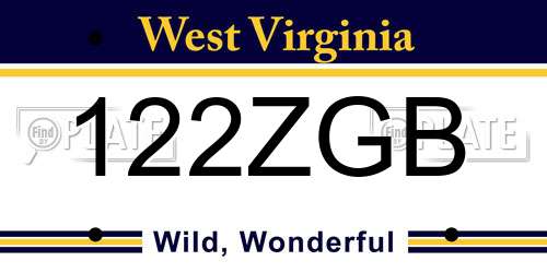 122ZGB West Virginia License Plate