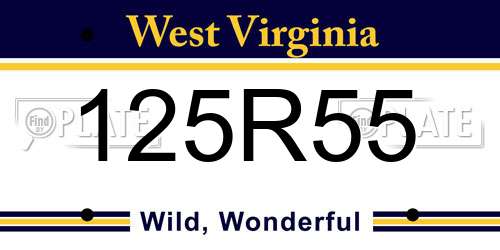 125R55 West Virginia License Plate