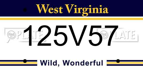 125V57 West Virginia License Plate