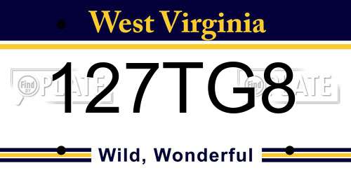 127TG8 West Virginia License Plate