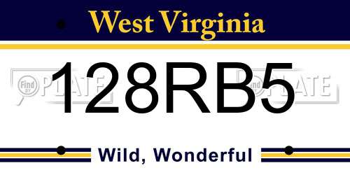128RB5 West Virginia License Plate