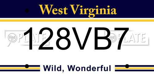 128VB7 West Virginia License Plate