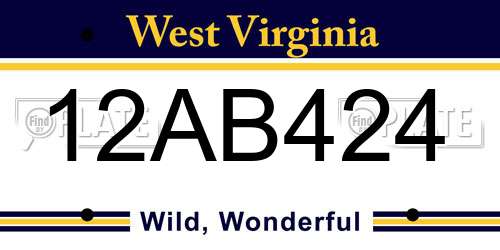 12AB424 West Virginia License Plate
