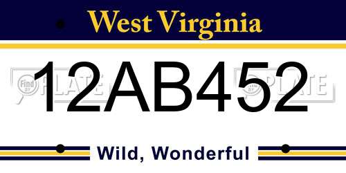 12AB452 West Virginia License Plate