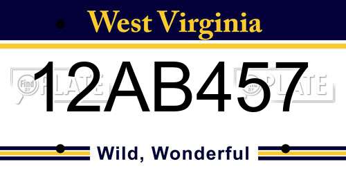 12AB457 West Virginia License Plate