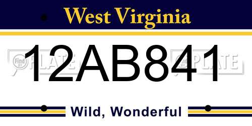 12AB841 West Virginia License Plate