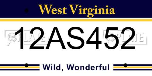 12AS452 West Virginia License Plate