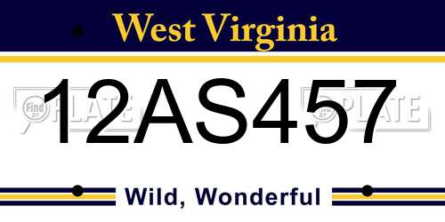 12AS457 West Virginia License Plate