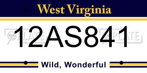 12AS841 West Virginia License Plate