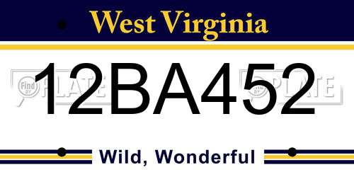 12BA452 West Virginia License Plate