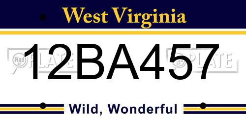 12BA457 West Virginia License Plate