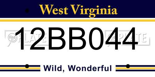 12BB044 West Virginia License Plate