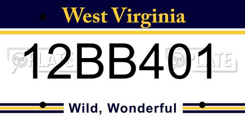 12BB401 West Virginia License Plate