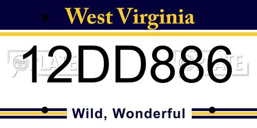 12DD886 West Virginia License Plate