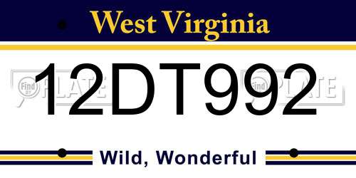 12DT992 West Virginia License Plate