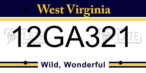 12GA321 West Virginia License Plate