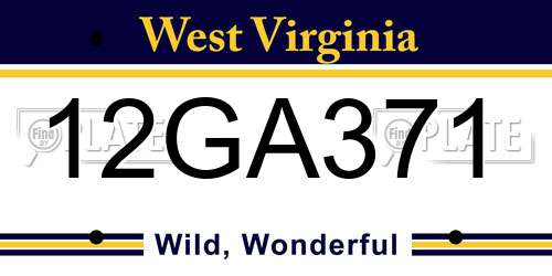 12GA371 West Virginia License Plate