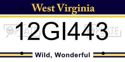 12GI443 West Virginia License Plate