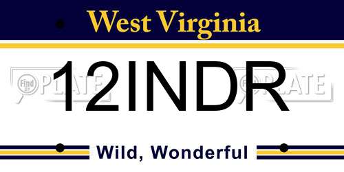 12INDR West Virginia License Plate