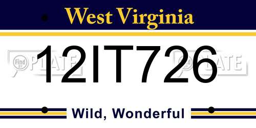 12IT726 West Virginia License Plate