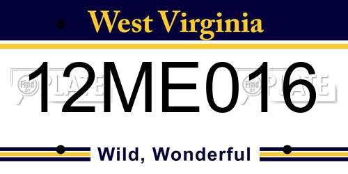 12ME016 West Virginia License Plate