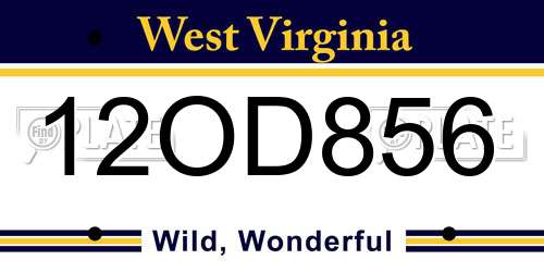 12OD856 West Virginia License Plate