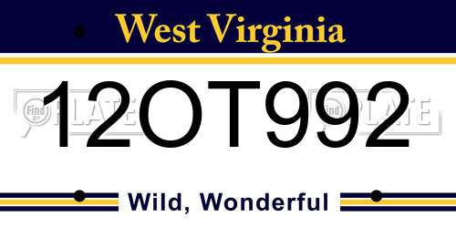 12OT992 West Virginia License Plate