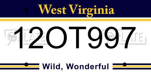 12OT997 West Virginia License Plate