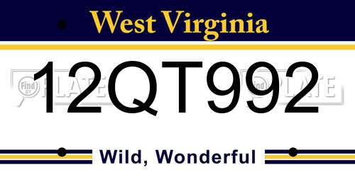 12QT992 West Virginia License Plate