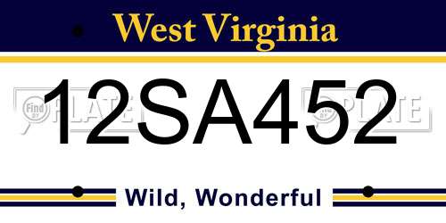 12SA452 West Virginia License Plate