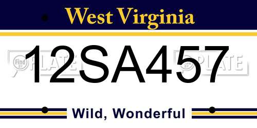 12SA457 West Virginia License Plate