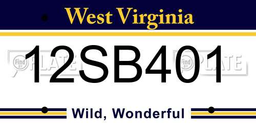12SB401 West Virginia License Plate