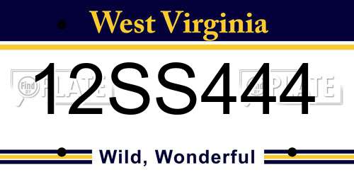 12SS444 West Virginia License Plate