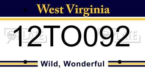 12TO092 West Virginia License Plate