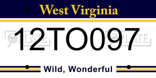 12TO097 West Virginia License Plate