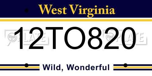12TO820 West Virginia License Plate