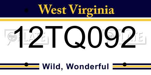 12TQ092 West Virginia License Plate