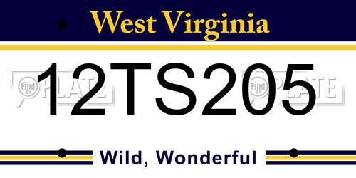 12TS205 West Virginia License Plate