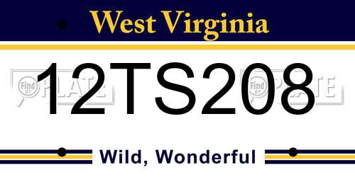 12TS208 West Virginia License Plate