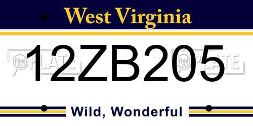 12ZB205 West Virginia License Plate