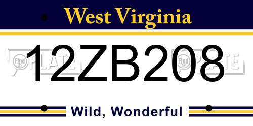 12ZB208 West Virginia License Plate