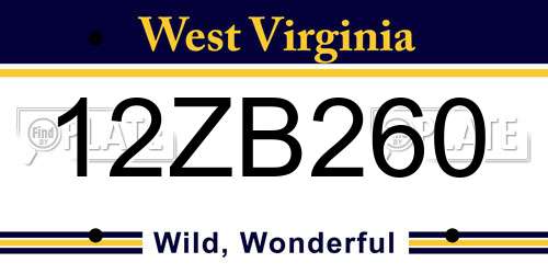12ZB260 West Virginia License Plate