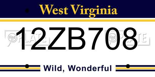 12ZB708 West Virginia License Plate