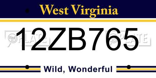 12ZB765 West Virginia License Plate