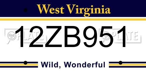 12ZB951 West Virginia License Plate