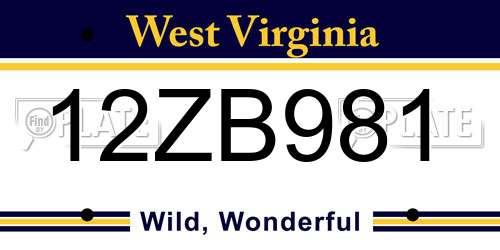12ZB981 West Virginia License Plate